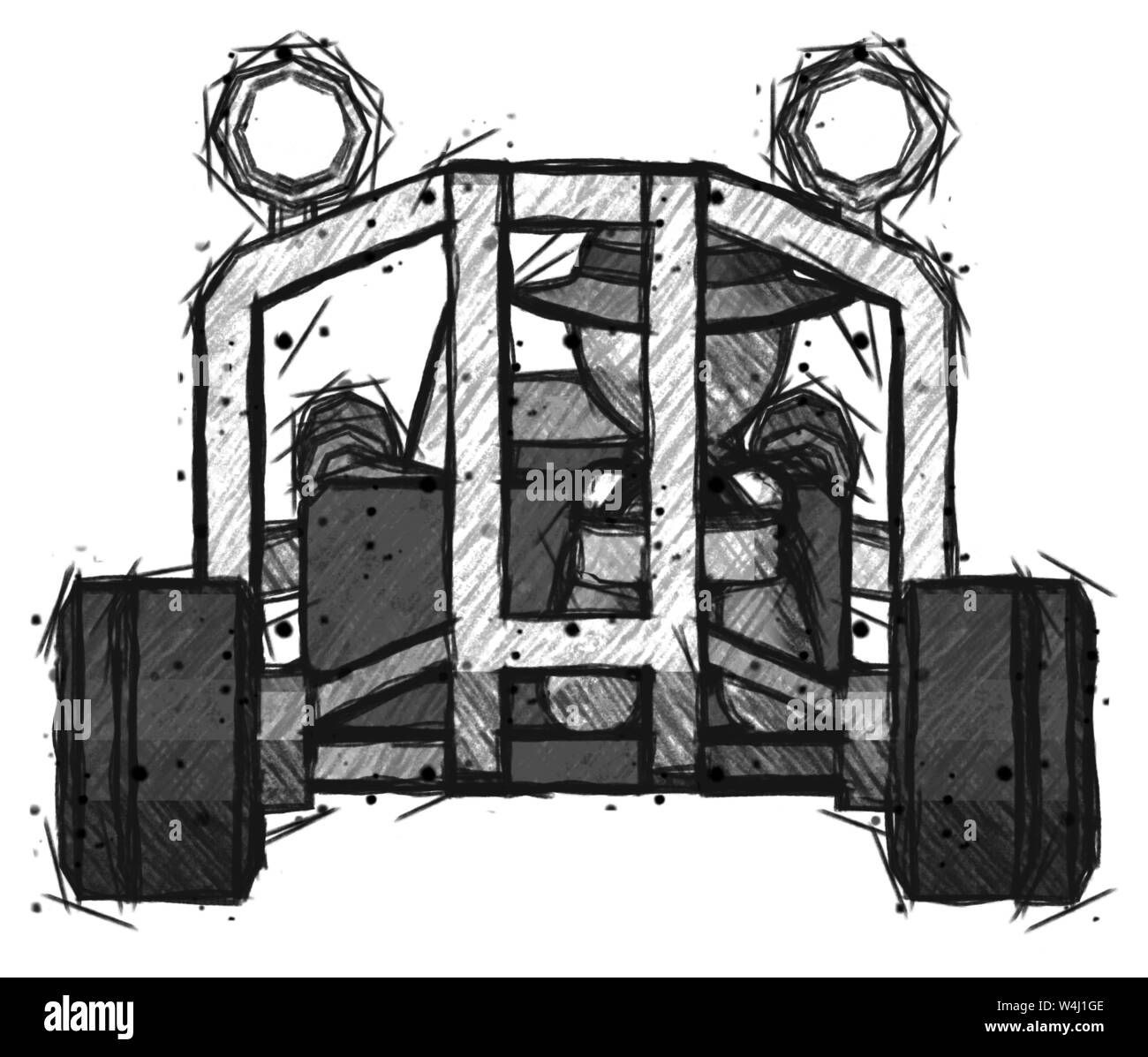 Schizzo detective uomo equitazione buggy vista frontale. Foto Stock