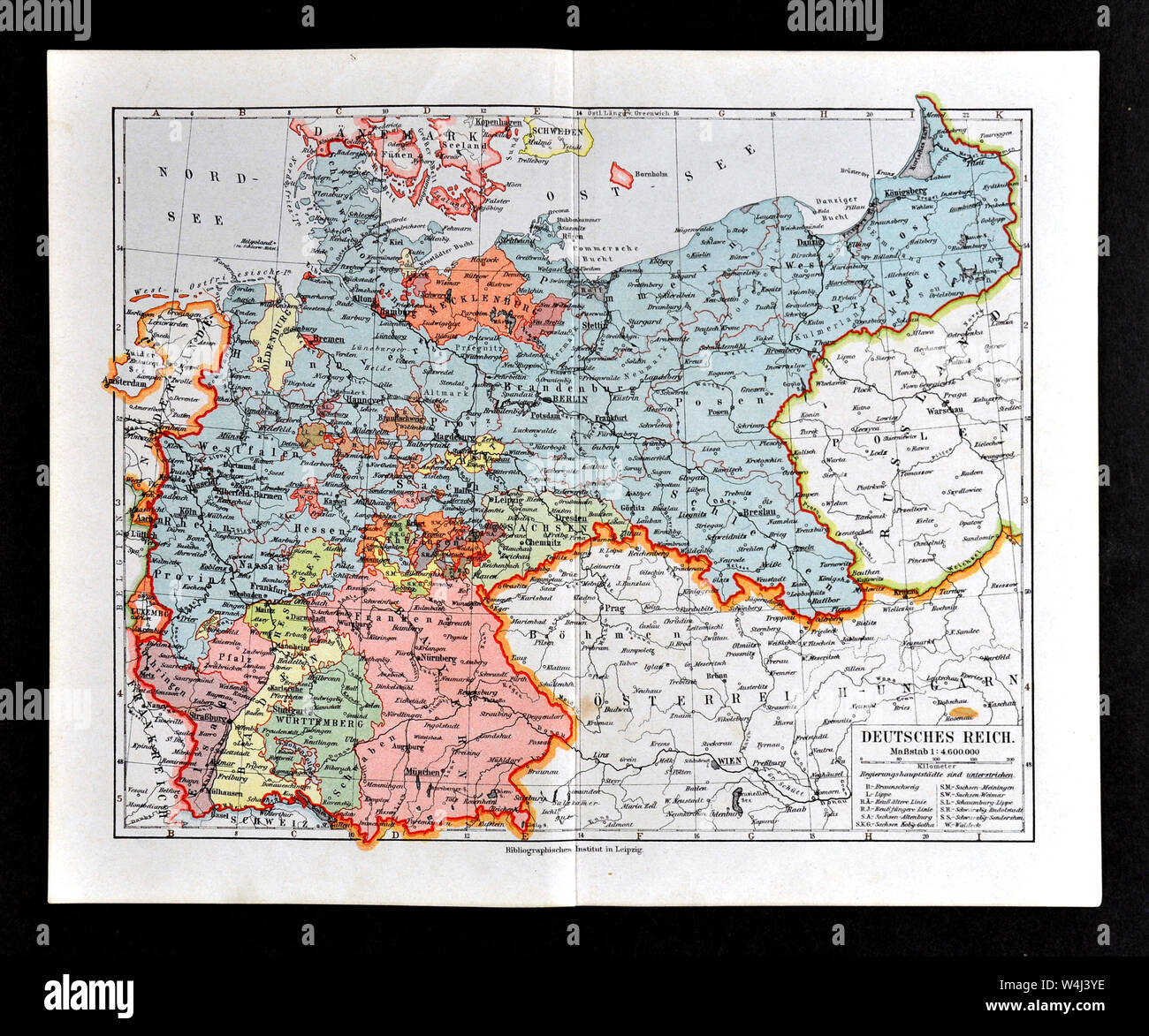1900 Meyer Mappa di Germania e Polonia Foto Stock