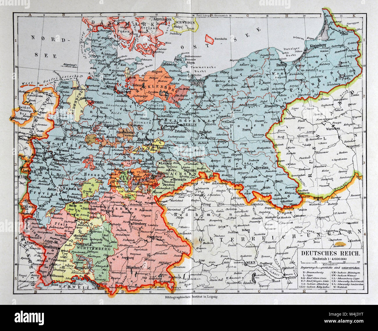 1900 Meyer Mappa di Germania e Polonia Foto Stock