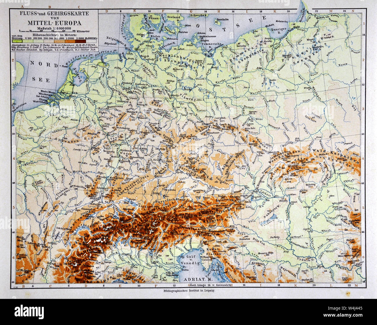 1900 Meyer Cartina Fisica dell Europa centrale Foto Stock