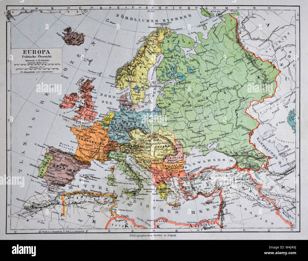 1900 Meyer Mappa di Europa Foto Stock