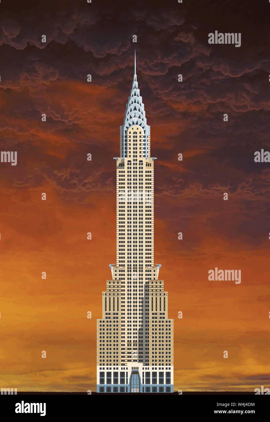 Chrysler Building contro un cielo drammatico. Illustrazione Vettoriale