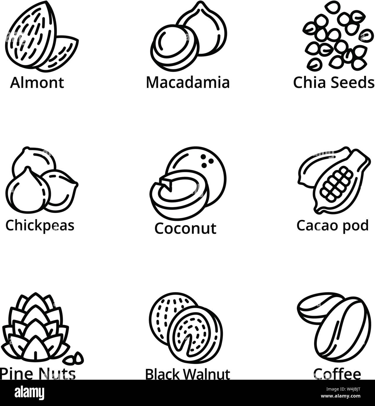 Dadi icon set. Profilo set di 9 dadi icone vettoriali per il web design isolato su sfondo bianco Illustrazione Vettoriale