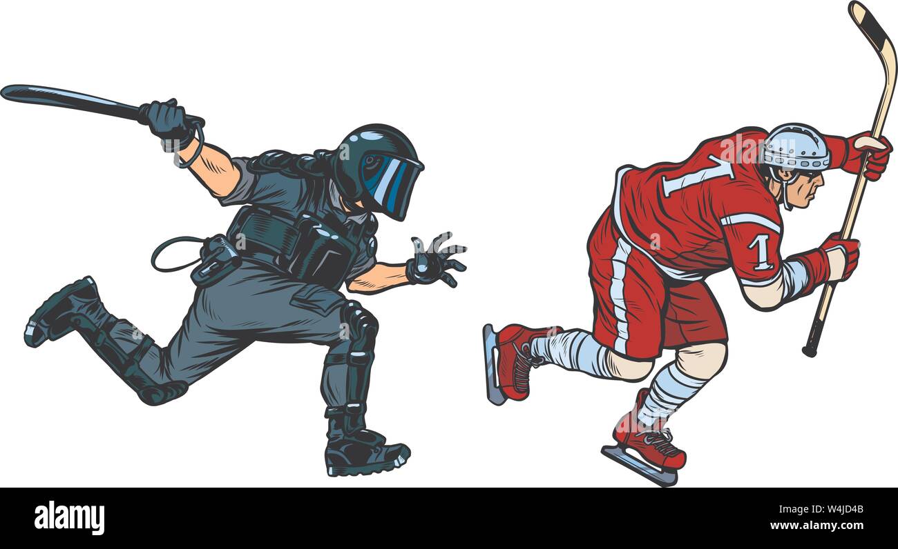 Giocatore di hockey. polizia con un testimone Illustrazione Vettoriale