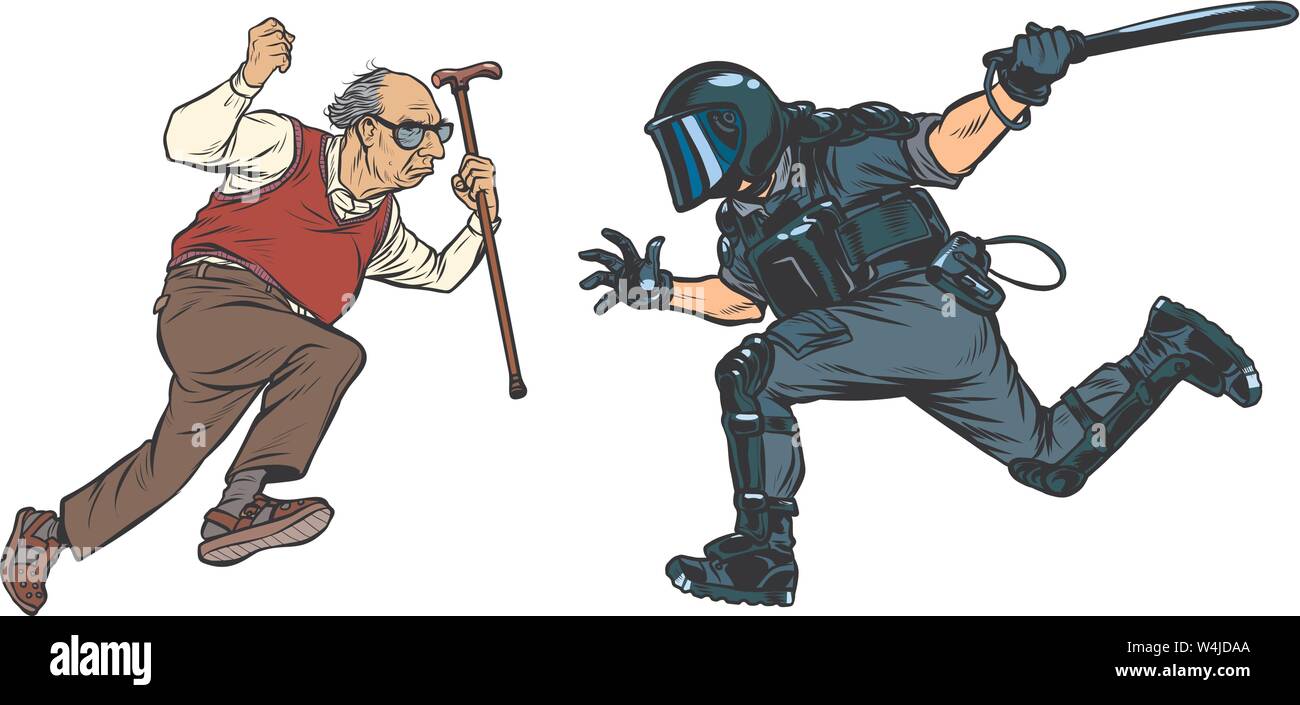 I pensionati contro la polizia. polizia con un testimone Illustrazione Vettoriale
