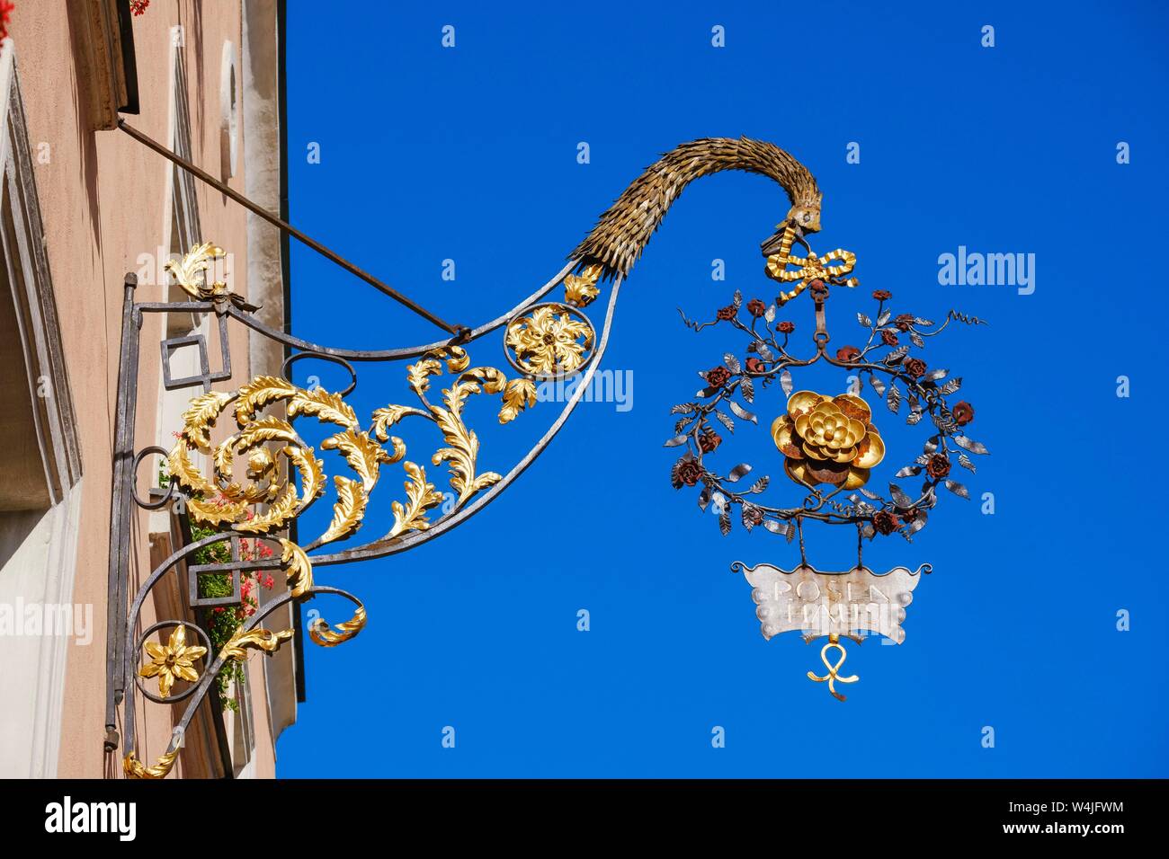 Inn segno, Golden Rose presso la Casa Rosa, Hall nel Tirolo, Valle Inn, Tirolo, Austria Foto Stock