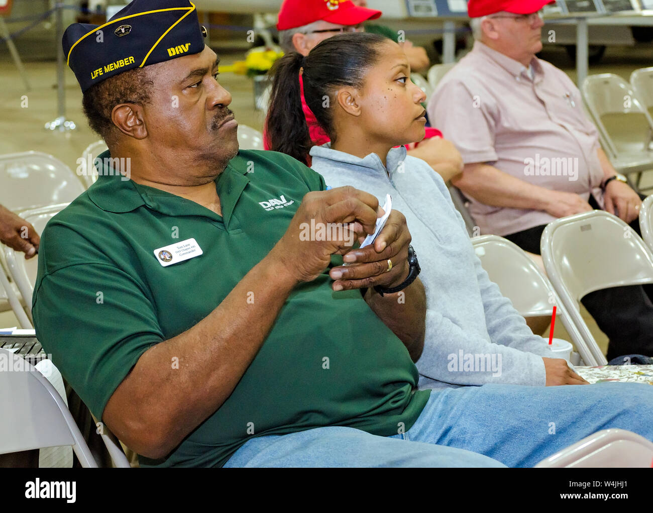 DAV Capitolo #45 Commander Tom Lane e Michelle Cox, riaggiustamento Counseling Outreach per gli Stati Uniti Reparto degli affari di veterani, ascoltare i veterani. Foto Stock
