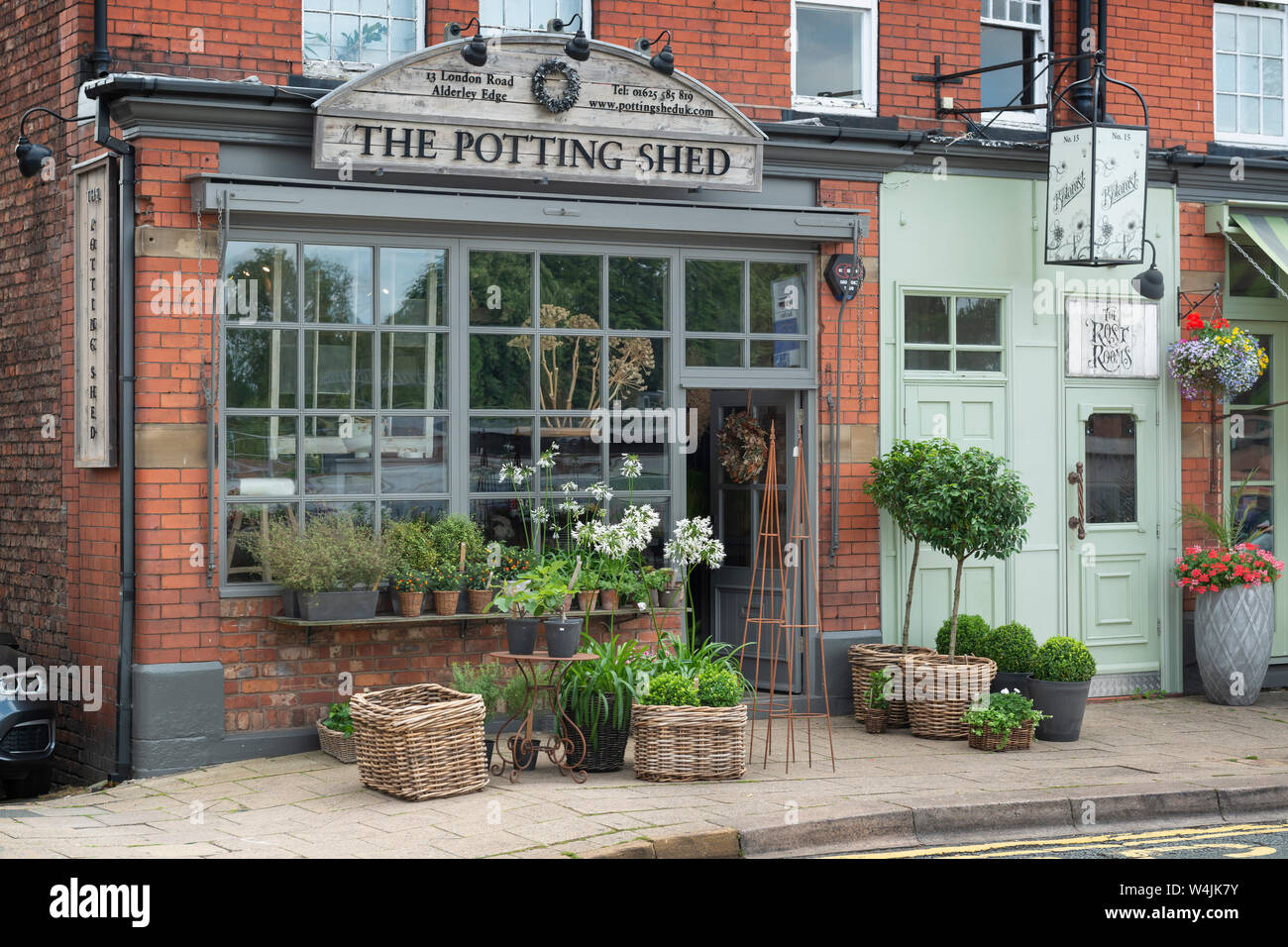 Il negozio Potting Shed nella piccola città di Alderley Edge a Cheshire, Regno Unito. Foto Stock
