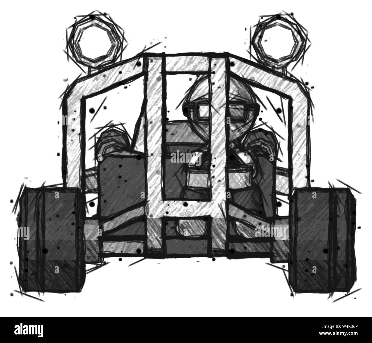 Schizzo medico scienziato uomo equitazione buggy vista frontale. Foto Stock
