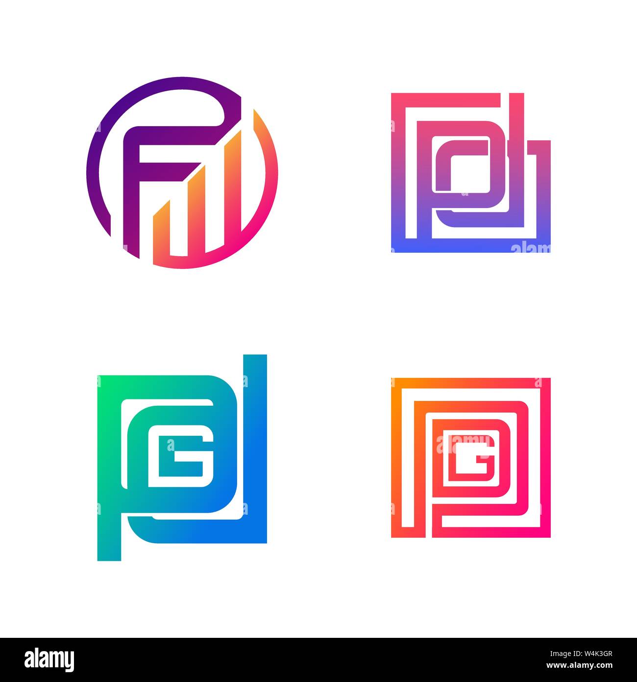 Insieme iniziale di FW, PD, PDG simbolo per Business logo design modello. Raccolta di Abstracts icone moderne per l'organizzazione Illustrazione Vettoriale