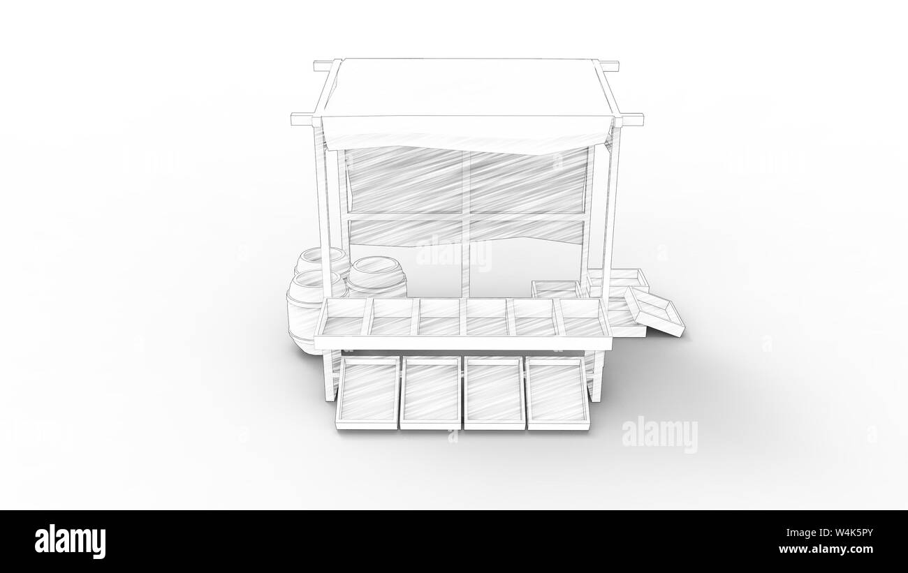 3D rendering di un antico mercato isolato di stallo in bianco di sfondo per studio Foto Stock