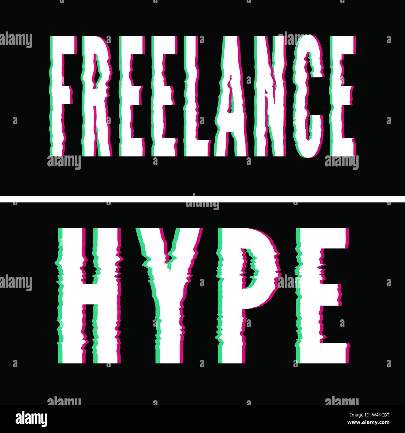 Hype Freelance slogan, olografiche e glitch tipografia, tee shirt graphic Illustrazione Vettoriale