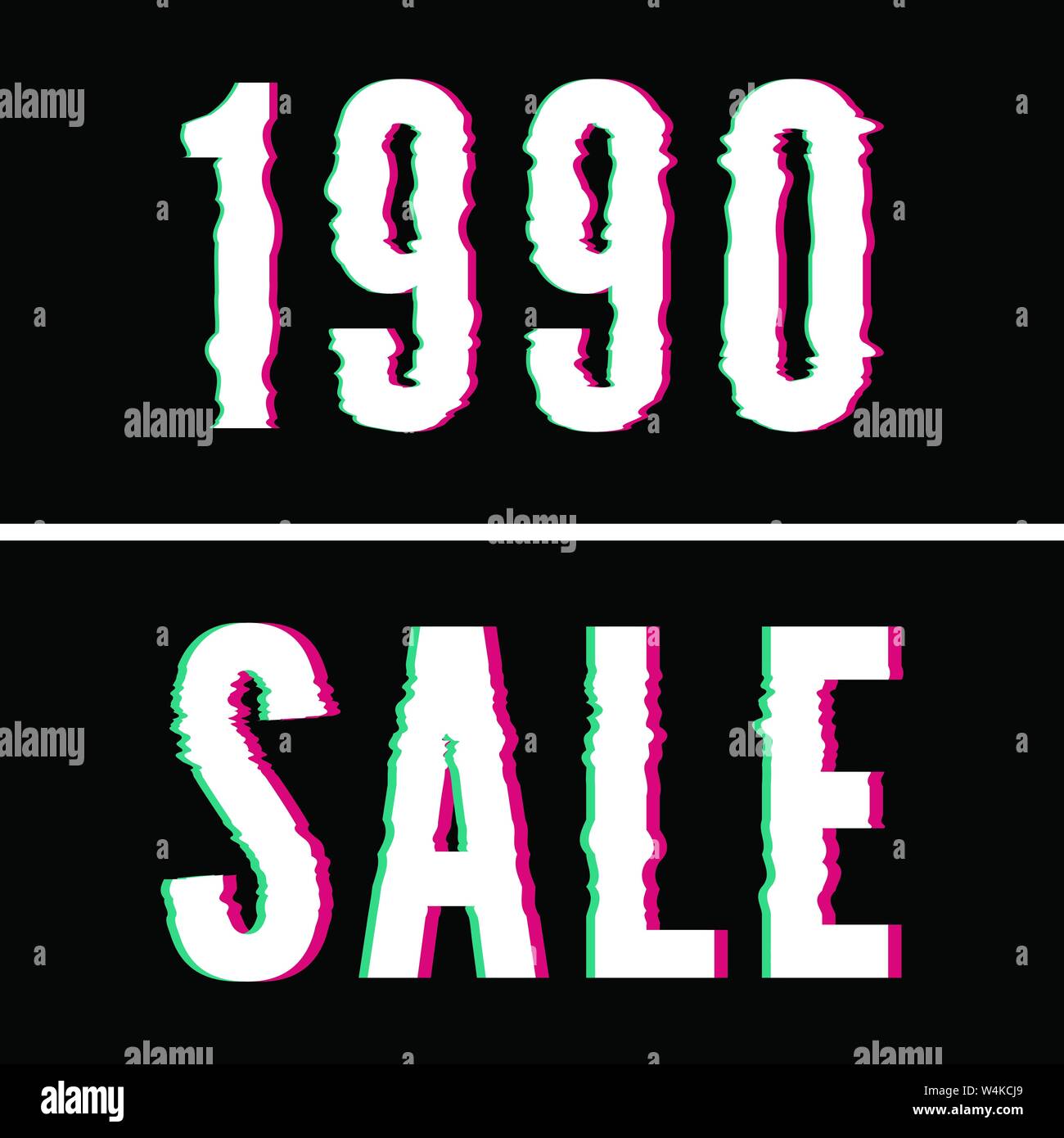 1990 vendita slogan, olografiche e glitch tipografia, tee shirt graphic Illustrazione Vettoriale