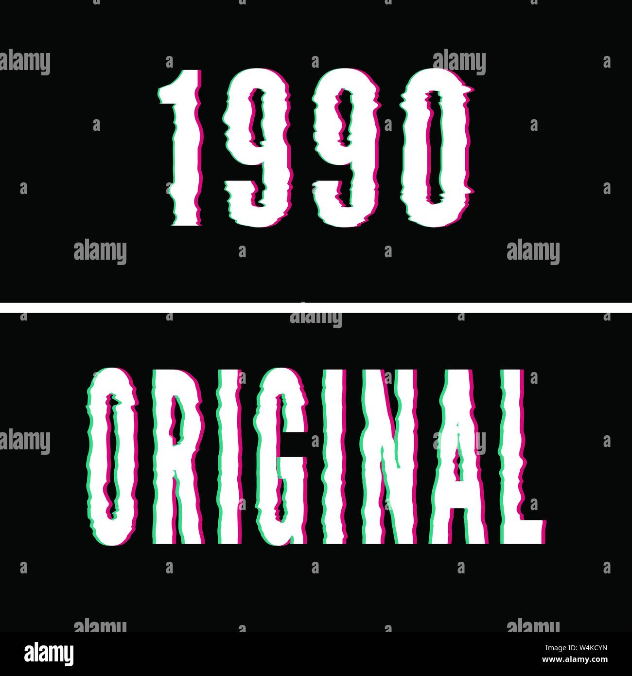 1990 slogan originale, olografiche e glitch tipografia, tee shirt graphic Illustrazione Vettoriale