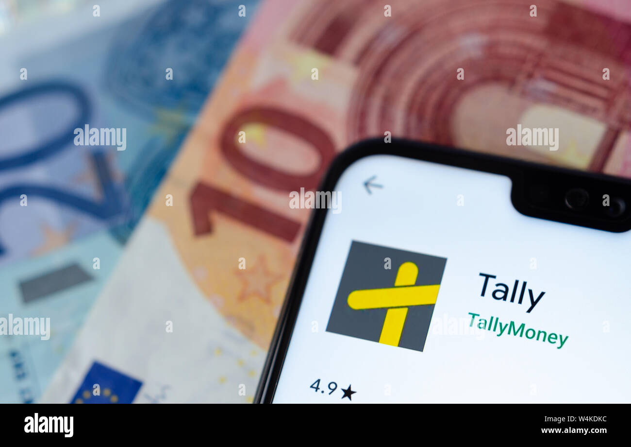 Tally bancari denaro app sullo schermo dello smartphone. Tally è innovativa piattaforma di banking e l'unità di valuta che in cambio di oro. Foto Stock