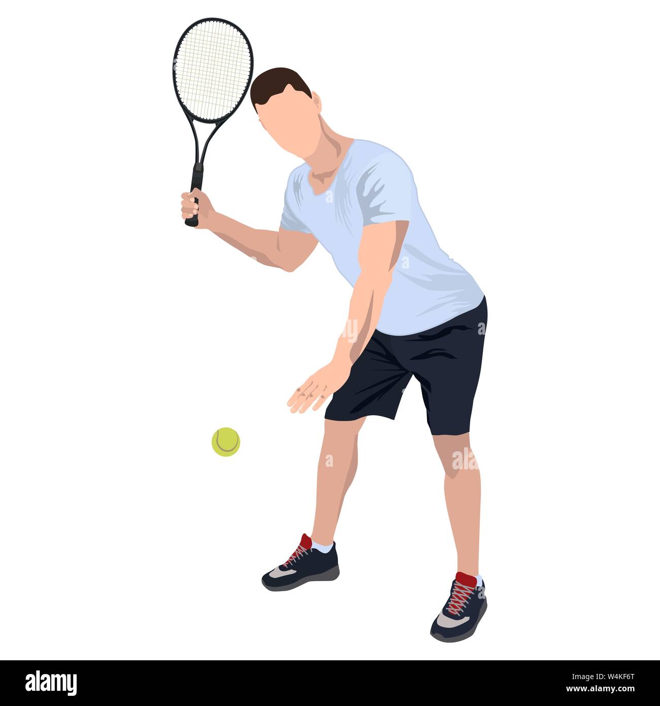Giocatore di tennis con la palla e la racchetta, vettore isolato piatta illustrazione Illustrazione Vettoriale