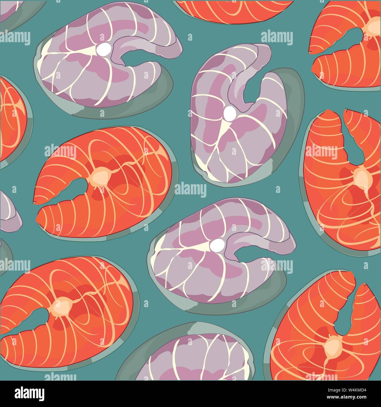 Carne di pesce motivo decorativo su sfondo grigio Illustrazione Vettoriale