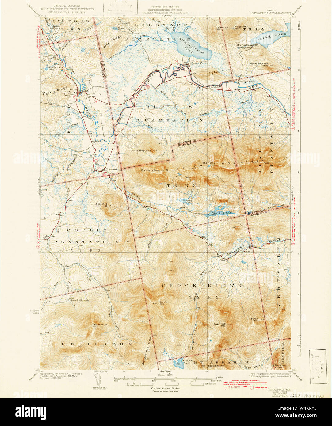 Maine USGS Mappa storica Stratton 460934 1932 62500 Restauro Foto Stock