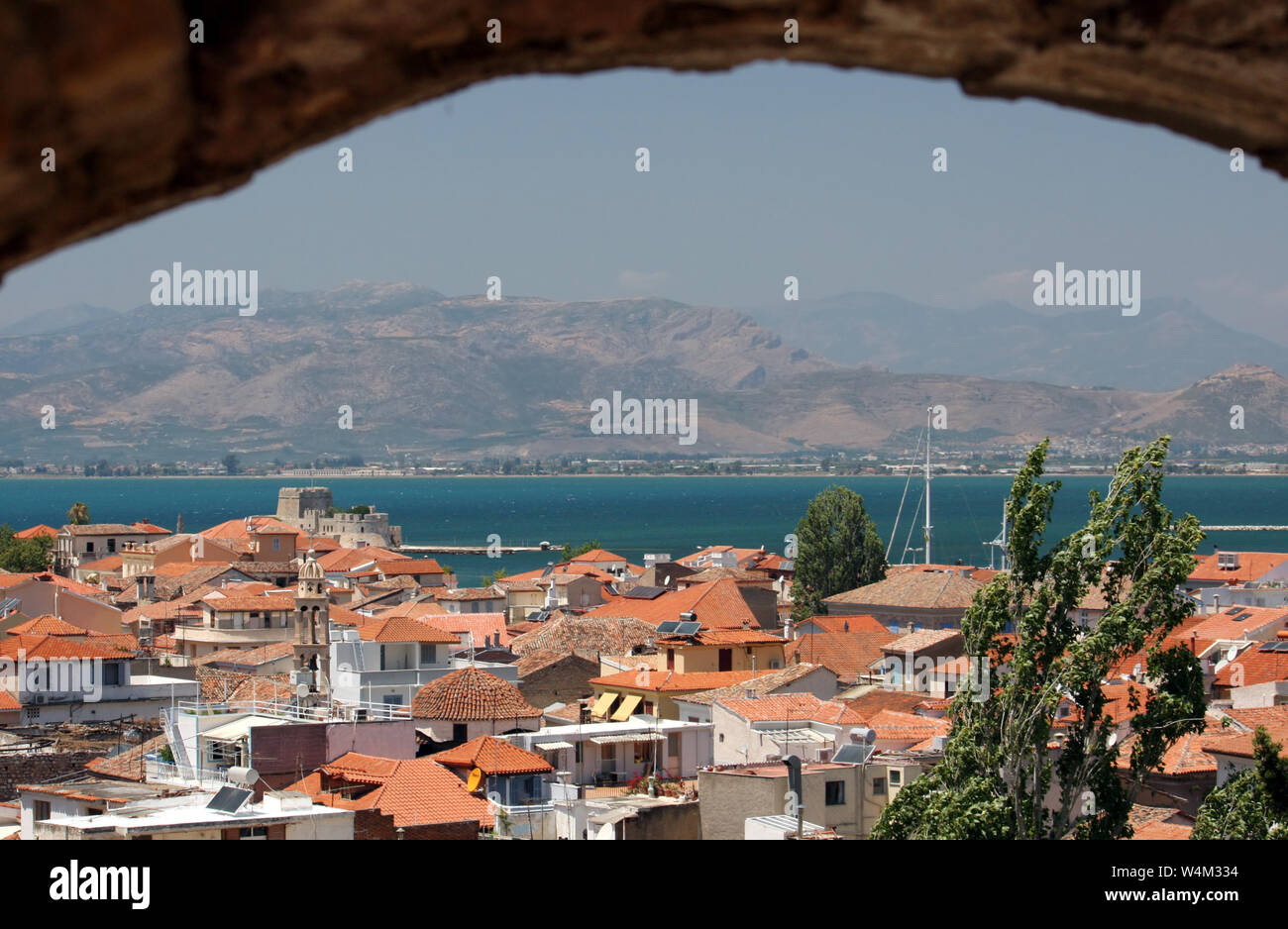 Vista dal castello su Nafplio, Grecia Foto Stock