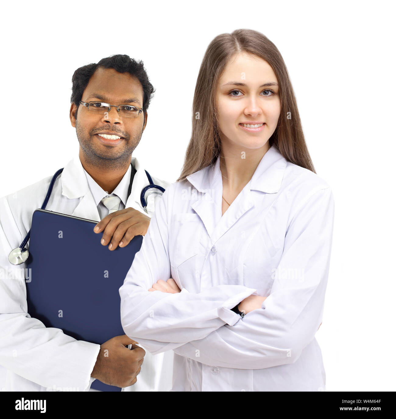 Ragazza medico vmese con il suo assistente a sorridere a sfondo Beom Foto Stock