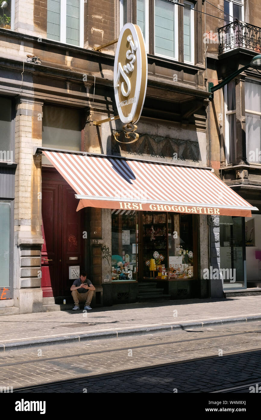 Irsi Chocolatier, negozio di cioccolato nel quartiere Ixelles, Bruxelles. Foto Stock