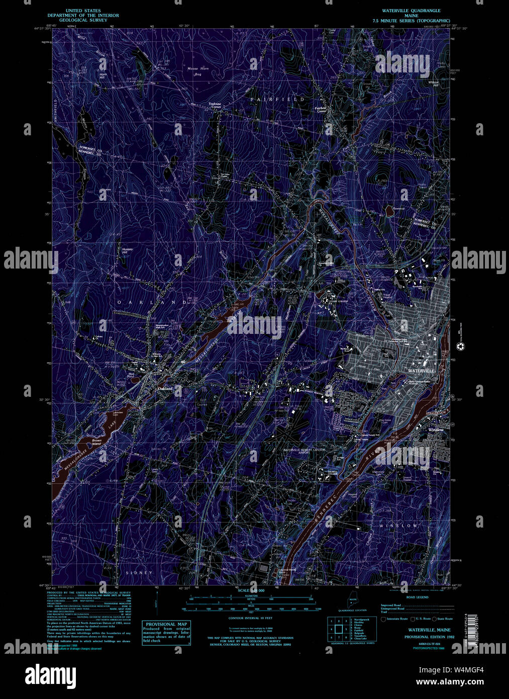 Maine USGS Mappa storica Waterville 103083 1982 24000 restauro di inversione Foto Stock