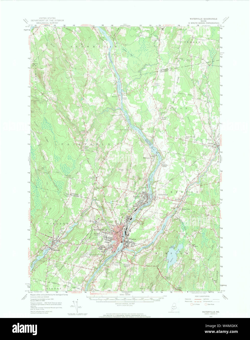 Maine USGS Mappa storica Waterville 306842 1957 62500 Restauro Foto Stock