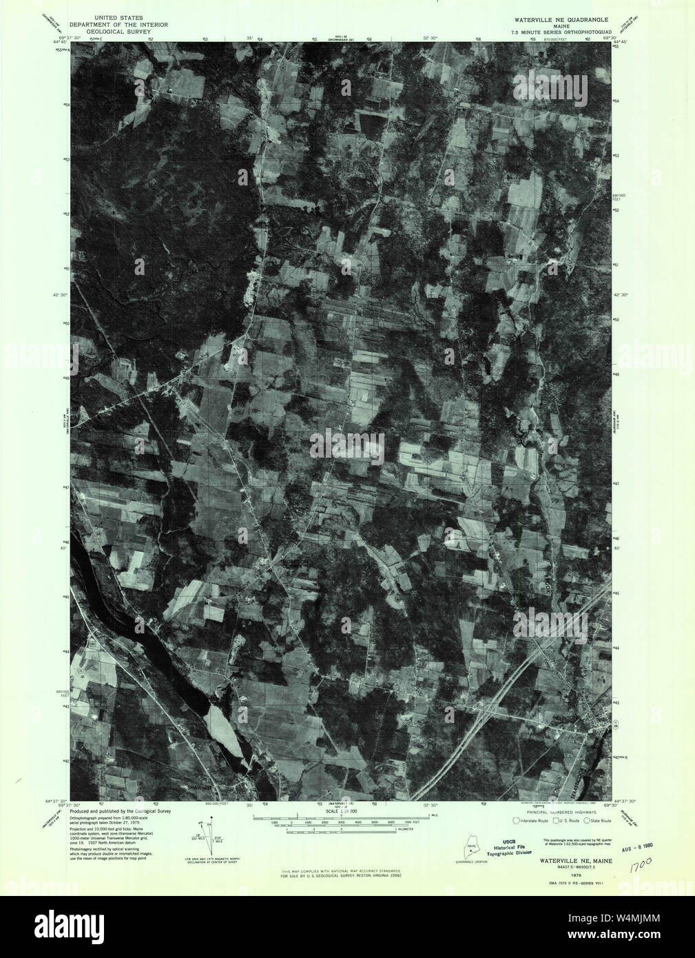 Maine USGS Mappa storica Waterville NE 807276 1975 24000 Restauro Foto Stock