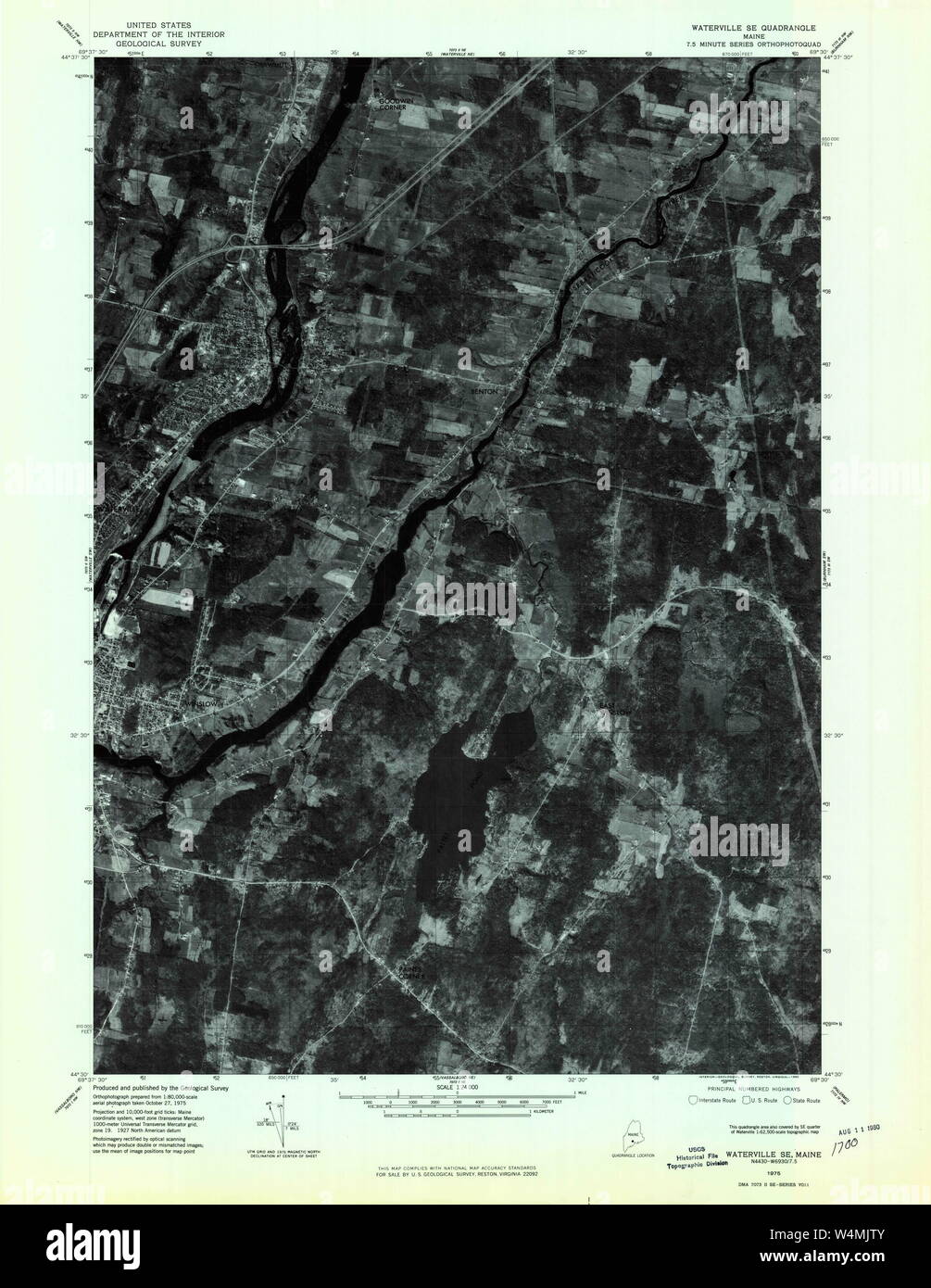 Maine USGS Mappa storica Waterville SE 807278 1975 24000 Restauro Foto Stock