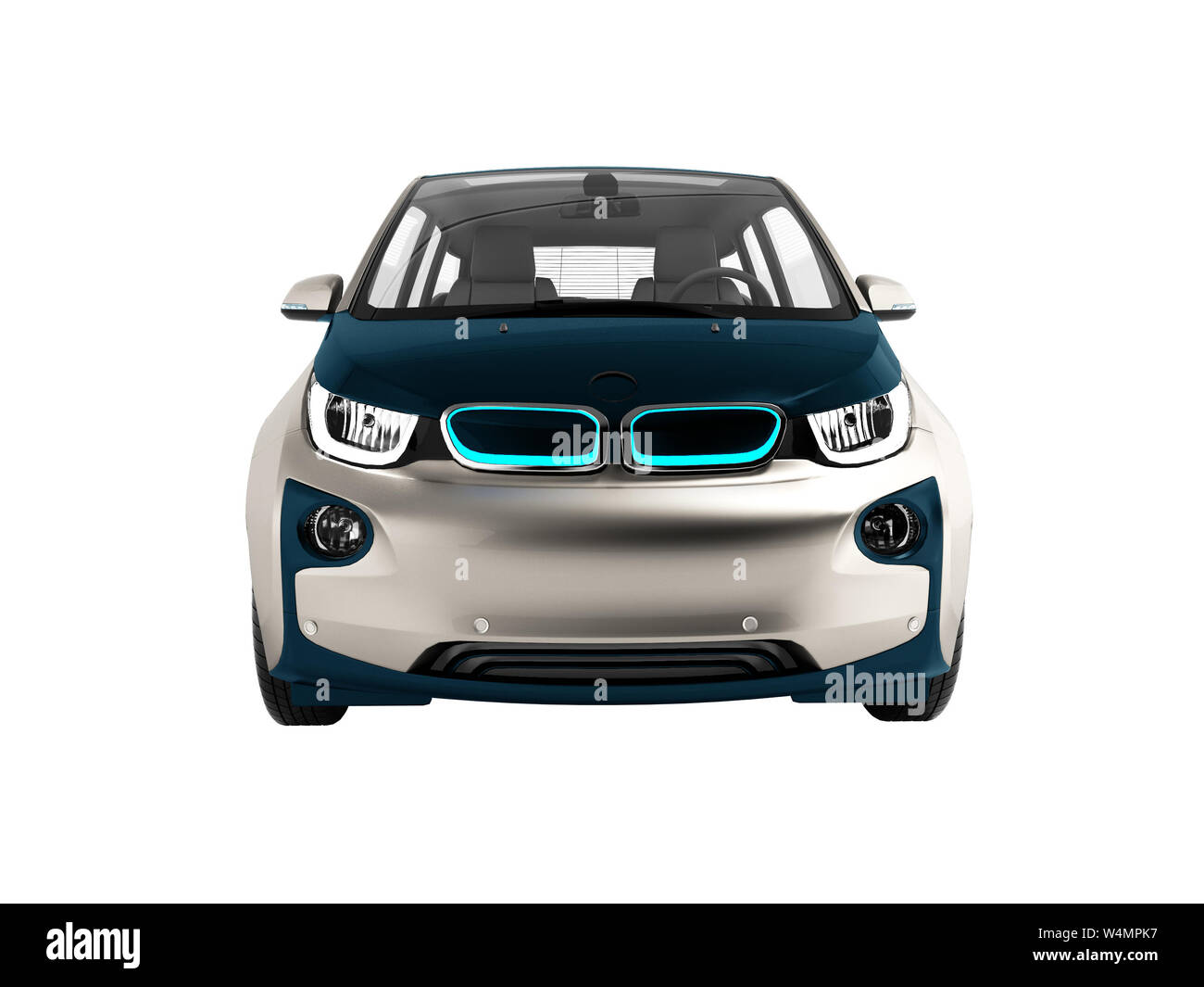 Moderne auto elettrica blu scuro Grigio fronte 3d rendering su sfondo bianco senza ombra Foto Stock