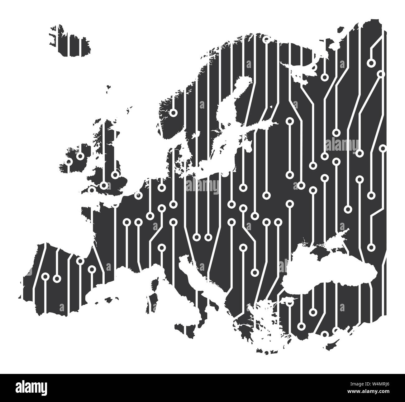 Mappa Europa scheda di circuito concetto sfondo. Illustrazione Vettoriale
