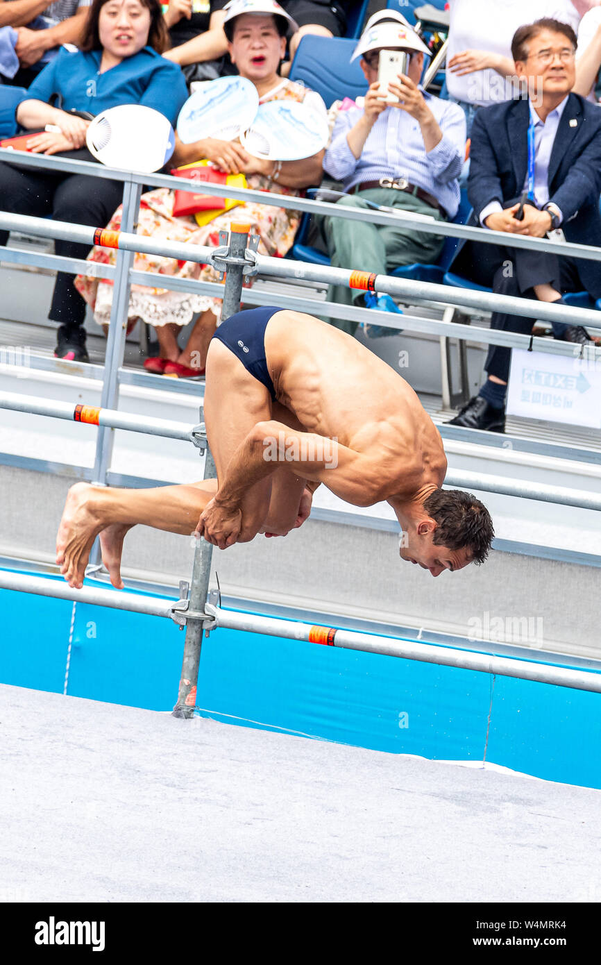 24 luglio 2019 Gwangju, Corea del Sud 18° Campionato Mondiale di Aquatica della FINA 24-07-2019: Zwemmen: High Diving Men Final: Gwangju NAVRAIL Michal CZE REPUBBLICA CECA Gwangju Corea del Sud 24/07/2019 High Diving Men Final 18° Campionato Mondiale di Aquatica della FINA Università di Chosun Foto Stock