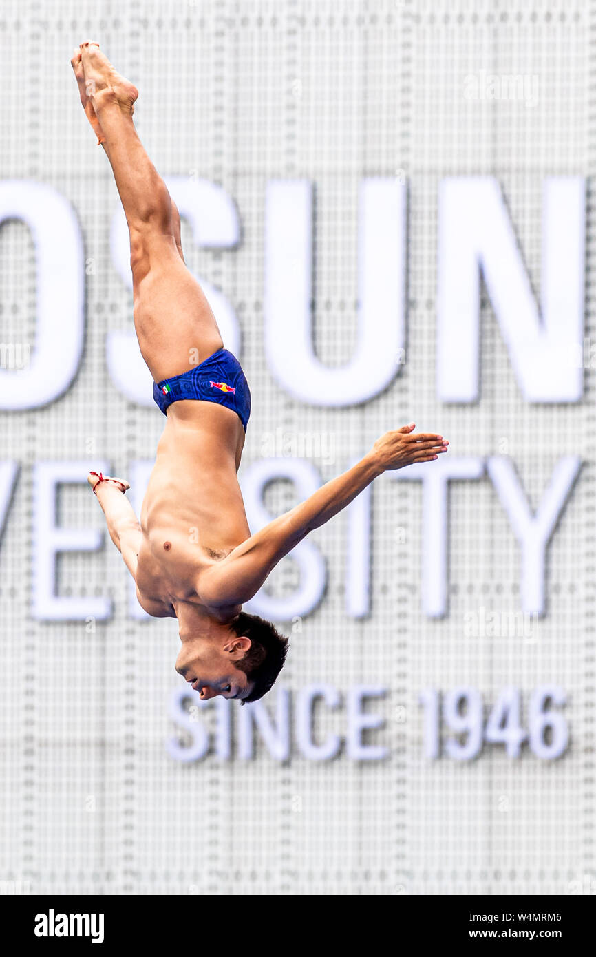24 luglio 2019 Gwangju, Corea del Sud 18° Campionato Mondiale di Aquatica della FINA 24-07-2019: Zwemmen: High Diving Men Final: Gwangju PAREDES Jonathan MEX MESSICO Gwangju Corea del Sud 24/07/2019 High Diving Men Final 18° Campionato Mondiale di Aquatica della FINA Università di Chosun Foto Stock
