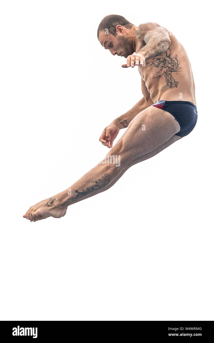 24 luglio 2019 Gwangju, Corea del Sud 18° Campionato Mondiale di Aquatica della FINA 24-07-2019: Zwemmen: High Diving Men Final: Gwangju de ROSE Alessandro ITA ITALIA Gwangju Corea del Sud 24/07/2019 High Diving Men Final 18° Campionato Mondiale di Aquatica della FINA Università di Chosun Foto Stock