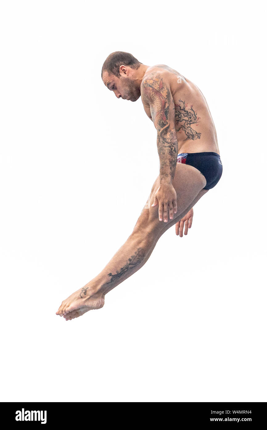 24 luglio 2019 Gwangju, Corea del Sud 18° Campionato Mondiale di Aquatica della FINA 24-07-2019: Zwemmen: High Diving Men Final: Gwangju de ROSE Alessandro ITA ITALIA Gwangju Corea del Sud 24/07/2019 High Diving Men Final 18° Campionato Mondiale di Aquatica della FINA Università di Chosun Foto Stock