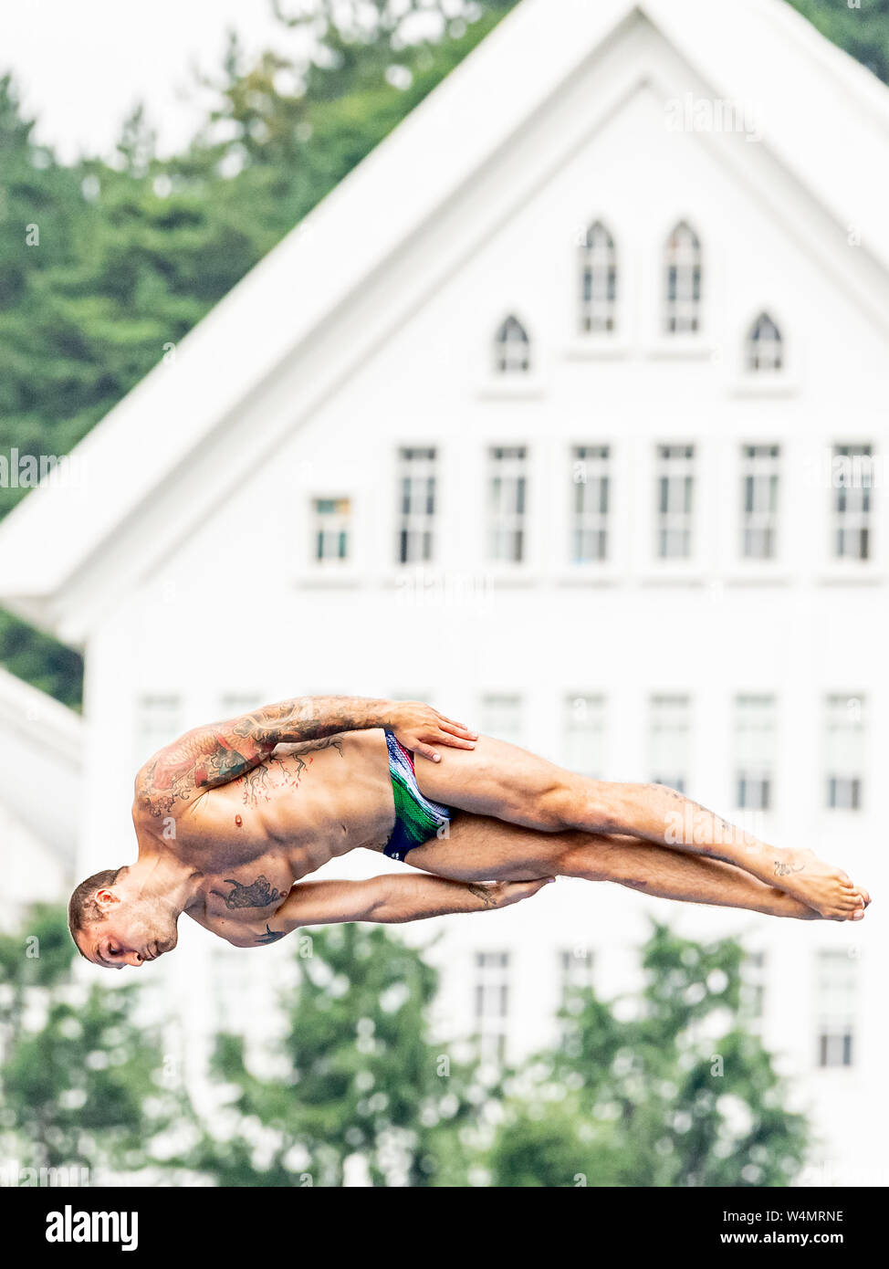 24 luglio 2019 Gwangju, Corea del Sud 18° Campionato Mondiale di Aquatica della FINA 24-07-2019: Zwemmen: High Diving Men Final: Gwangju de ROSE Alessandro ITA ITALIA Gwangju Corea del Sud 24/07/2019 High Diving Men Final 18° Campionato Mondiale di Aquatica della FINA Università di Chosun Foto Stock