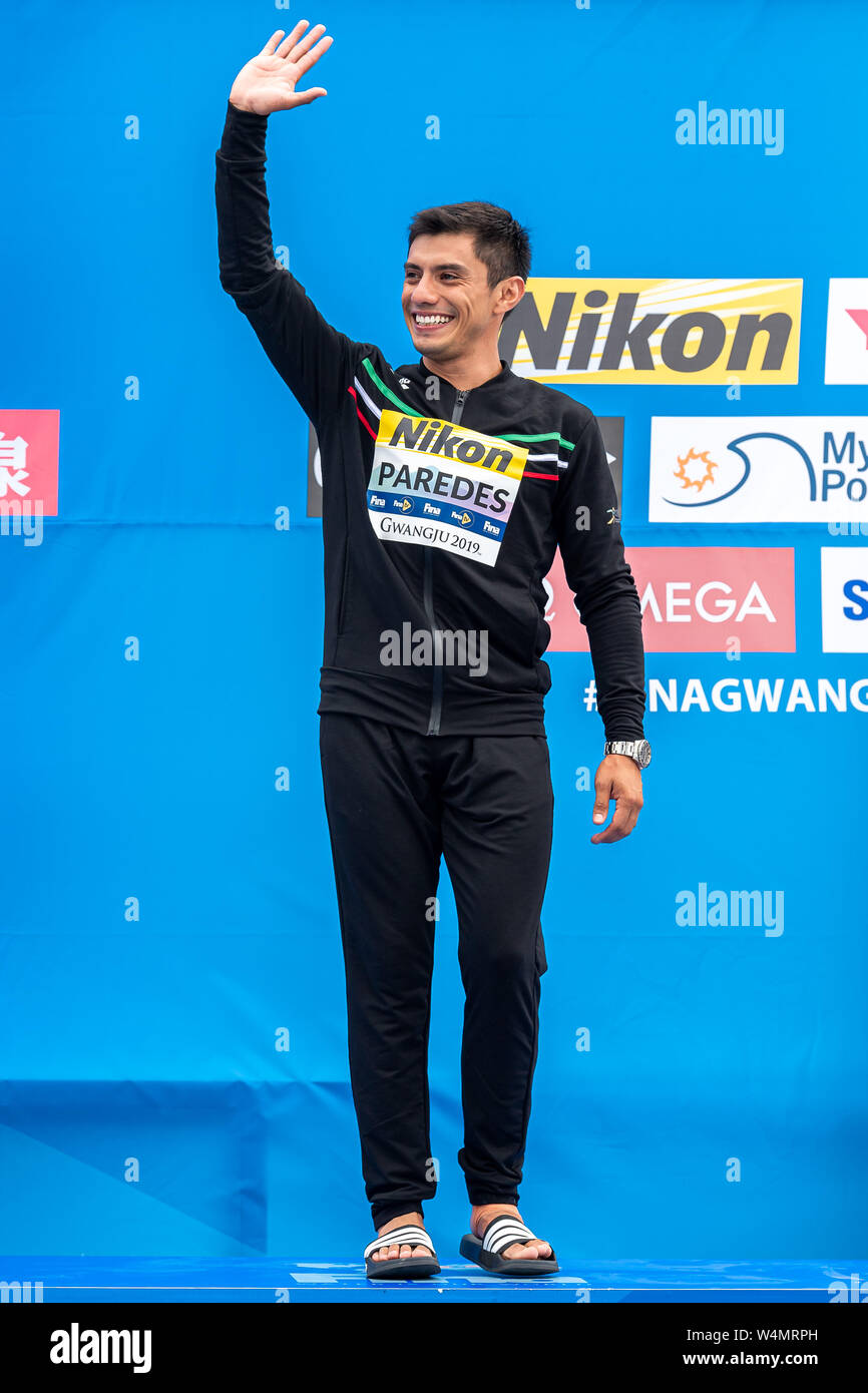 24 luglio 2019 Gwangju, Corea del Sud 18° Campionato Mondiale di Aquatica della FINA 24-07-2019: Zwemmen: High Diving Men Final: Gwangju PAREDES Jonathan MEX MESSICO Medaglia di bronzo Gwangju Corea del Sud 24/07/2019 High Diving Men Final 18° Campionato Mondiale di Aquatica della FINA Università di Chosun Foto Stock