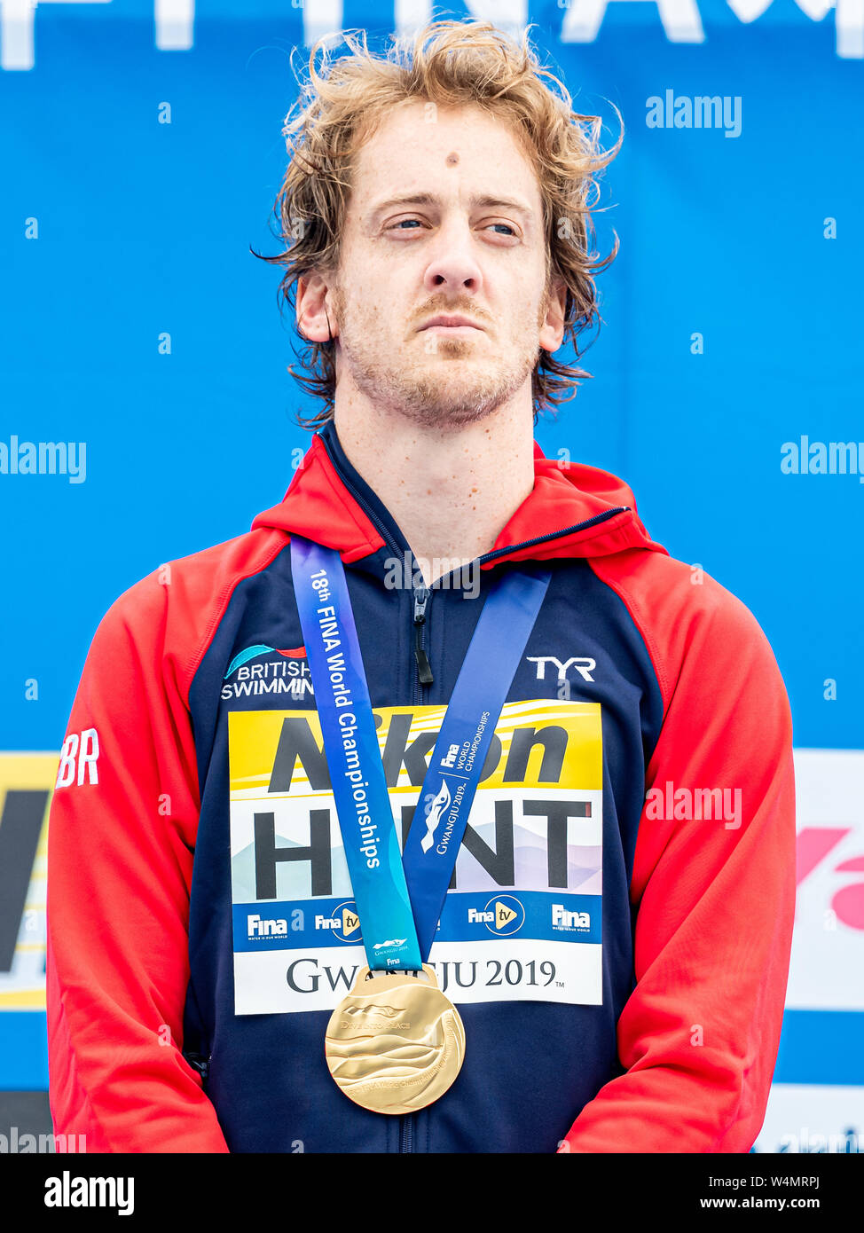 24 luglio 2019 Gwangju, Corea del Sud 18° Campionato Mondiale di Aquatica della FINA 24-07-2019: Zwemmen: High Diving Men Final: Gwangju HUNT Gary GBR GREAT BRITAIN Gold Medal Gwangju Corea del Sud 24/07/2019 High Diving Men Final 18° Campionato Mondiale di Aquatica della FINA Università di Chosun Foto Stock