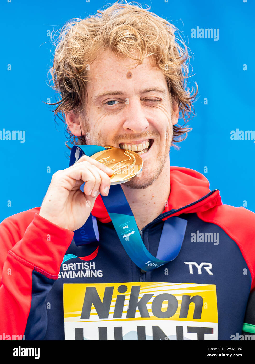 24 luglio 2019 Gwangju, Corea del Sud 18° Campionato Mondiale di Aquatica della FINA 24-07-2019: Zwemmen: High Diving Men Final: Gwangju HUNT Gary GBR GREAT BRITAIN Gold Medal Gwangju Corea del Sud 24/07/2019 High Diving Men Final 18° Campionato Mondiale di Aquatica della FINA Università di Chosun Foto Stock