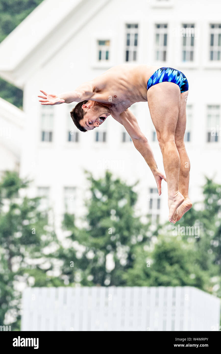 24 luglio 2019 Gwangju, Corea del Sud 18° Campionato Mondiale di Aquatica della FINA 24-07-2019: Zwemmen: High Diving Men Final: Gwangju lo BUE Steve USA STATI UNITI D'AMERICA Gwangju Corea del Sud 24/07/2019 High Diving Men Final 18° Campionato Mondiale di Aquatica della FINA Università di Chosun Foto Stock