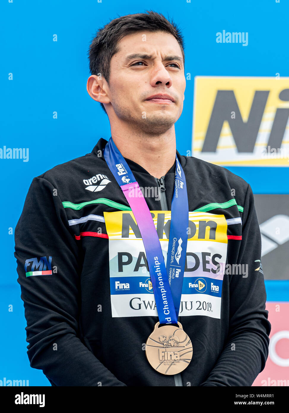 24 luglio 2019 Gwangju, Corea del Sud 18° Campionato Mondiale di Aquatica della FINA 24-07-2019: Zwemmen: High Diving Men Final: Gwangju PAREDES Jonathan MEX MESSICO Medaglia di bronzo Gwangju Corea del Sud 24/07/2019 High Diving Men Final 18° Campionato Mondiale di Aquatica della FINA Università di Chosun Foto Stock