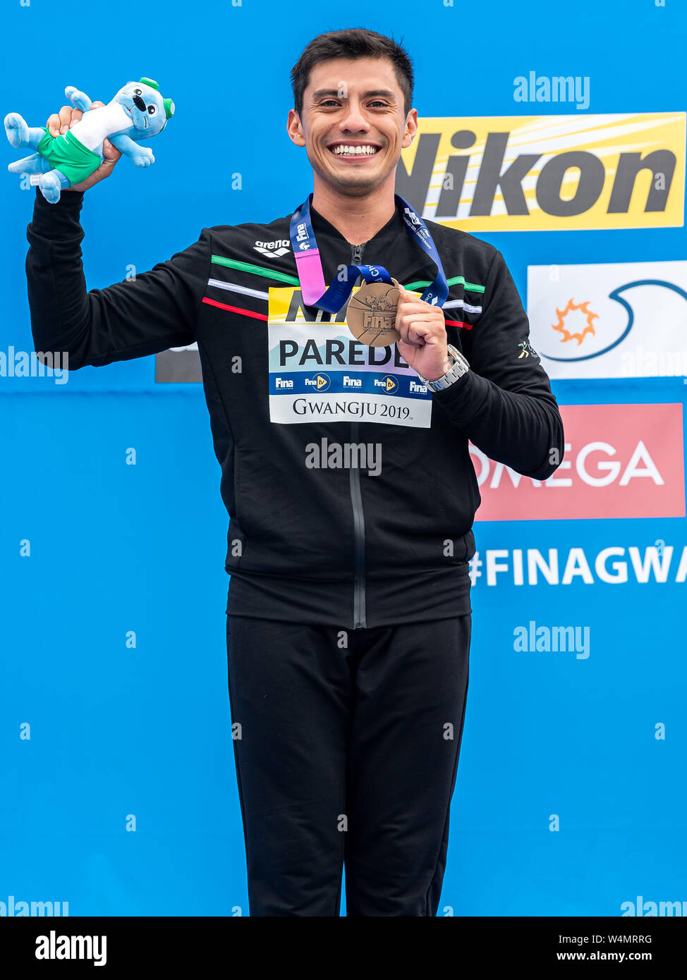 24 luglio 2019 Gwangju, Corea del Sud 18° Campionato Mondiale di Aquatica della FINA 24-07-2019: Zwemmen: High Diving Men Final: Gwangju PAREDES Jonathan MEX MESSICO Medaglia di bronzo Gwangju Corea del Sud 24/07/2019 High Diving Men Final 18° Campionato Mondiale di Aquatica della FINA Università di Chosun Foto Stock