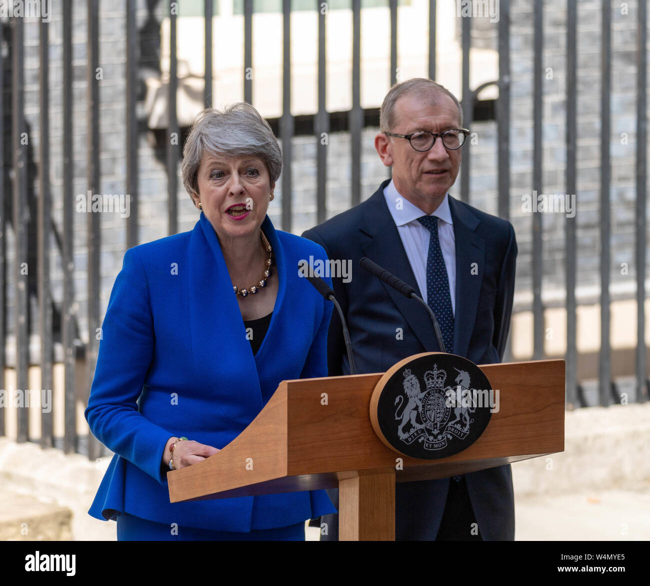 Londra, Regno Unito. Il 24 luglio 2019, Theresa Maggio MP PC, Primo Ministro dà il suo discorso di commiato in 10 Downing Street, Londra, Regno Unito. Credit Ian Davidson/Alamy Live News Foto Stock