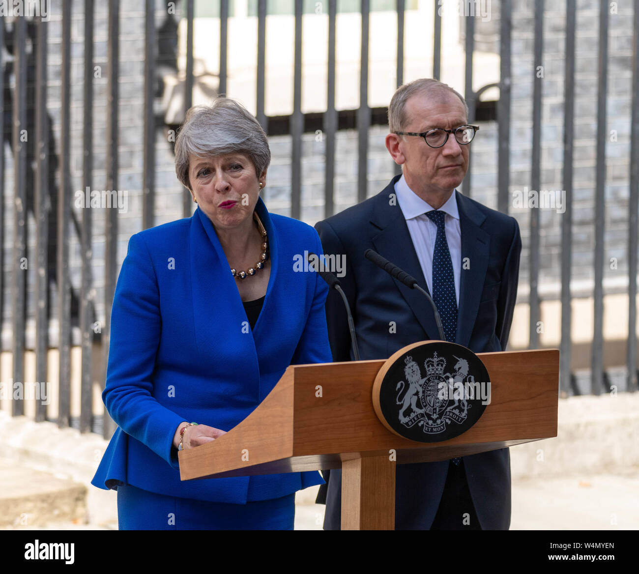 Londra, Regno Unito. Il 24 luglio 2019, Theresa Maggio MP PC, Primo Ministro dà il suo discorso di commiato in 10 Downing Street, Londra, Regno Unito. Credit Ian Davidson/Alamy Live News Foto Stock