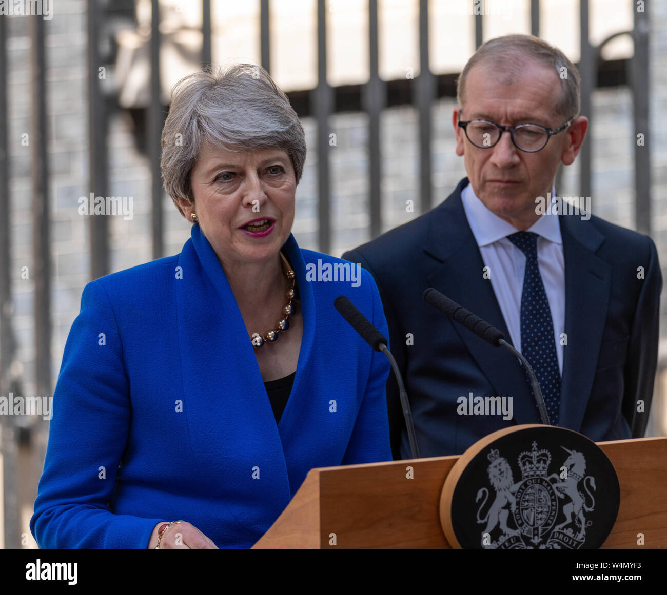 Londra, Regno Unito. Il 24 luglio 2019, Theresa Maggio MP PC, Primo Ministro dà il suo discorso di commiato in 10 Downing Street, Londra, Regno Unito. Credit Ian Davidson/Alamy Live News Foto Stock