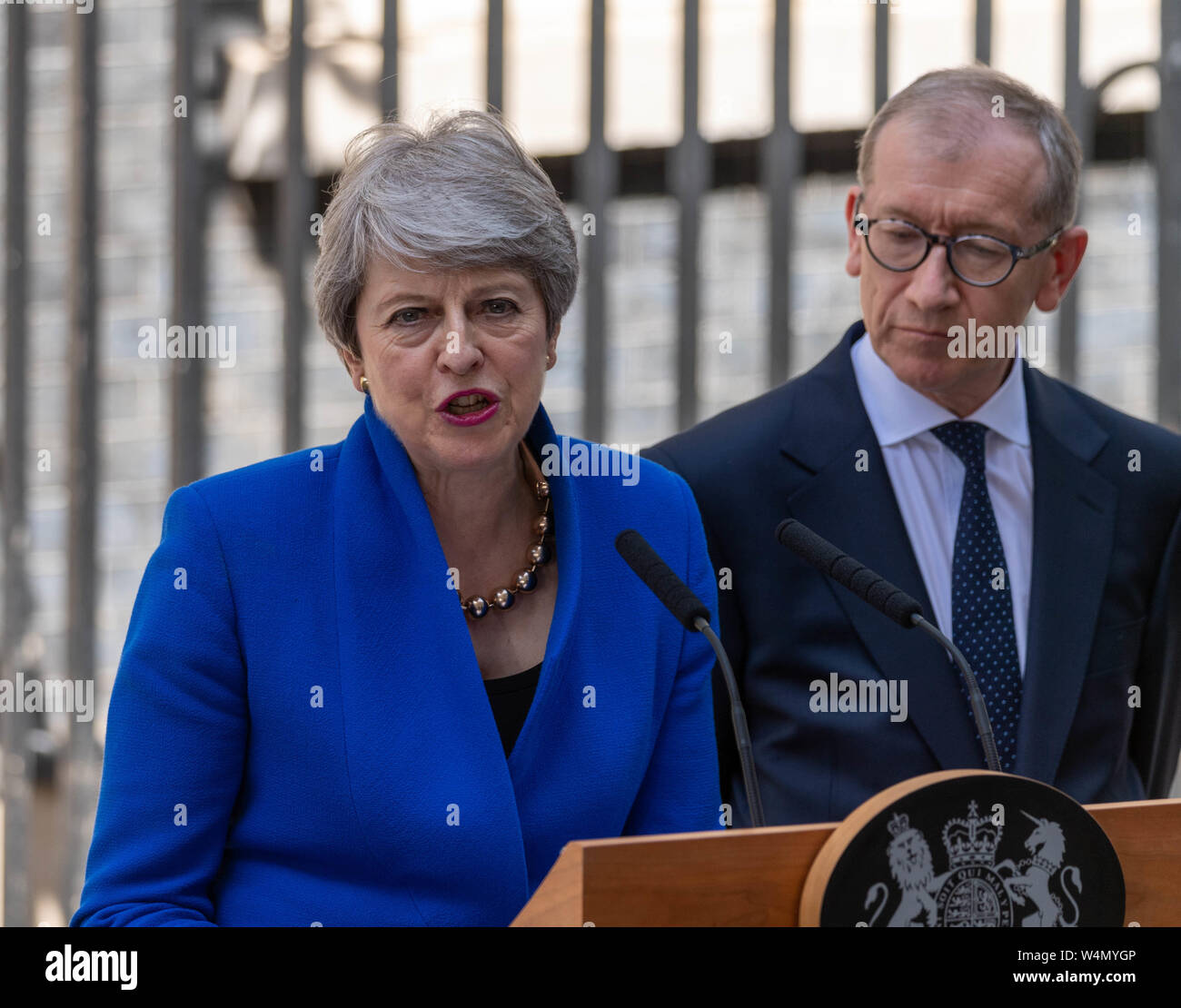 Londra, Regno Unito. Il 24 luglio 2019, Theresa Maggio MP PC, Primo Ministro dà il suo discorso di commiato in 10 Downing Street, Londra, Regno Unito. Credit Ian Davidson/Alamy Live News Foto Stock