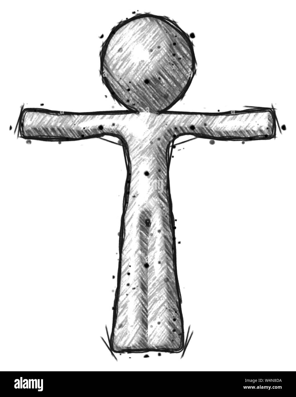 Schizzo design mascotte uomo t-pongono le braccia in alto in piedi. Foto Stock