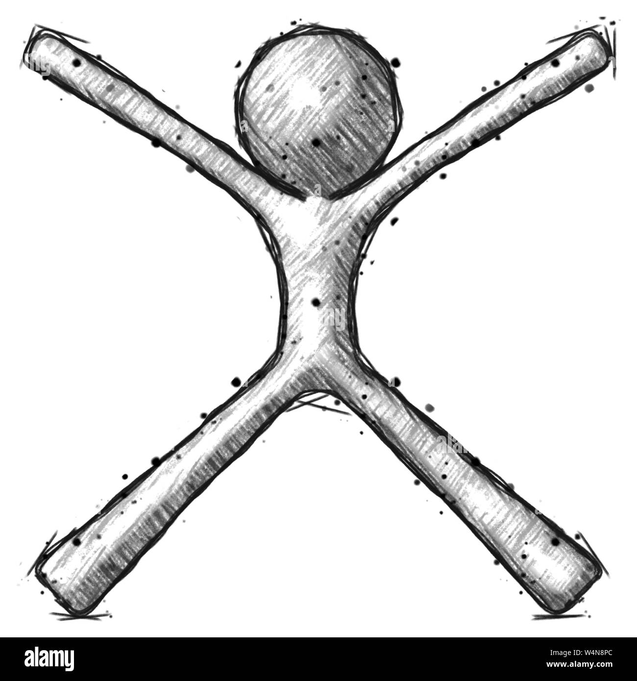 Schizzo design mascotte uomo con le braccia e le gambe stese. Foto Stock