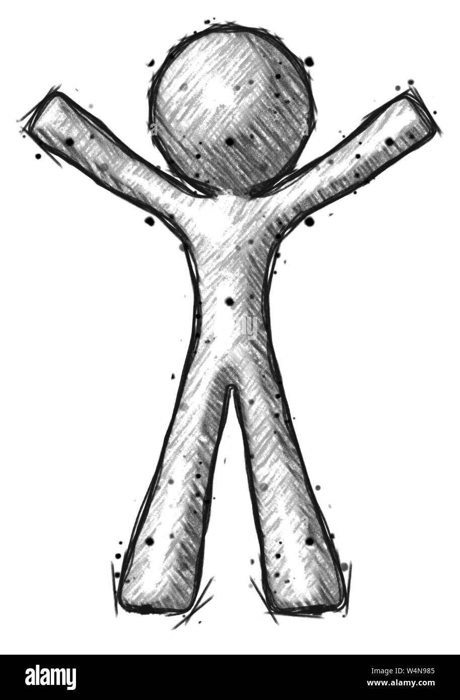 Schizzo design uomo mascotte sorpresa pongono, braccia e gambe. Foto Stock