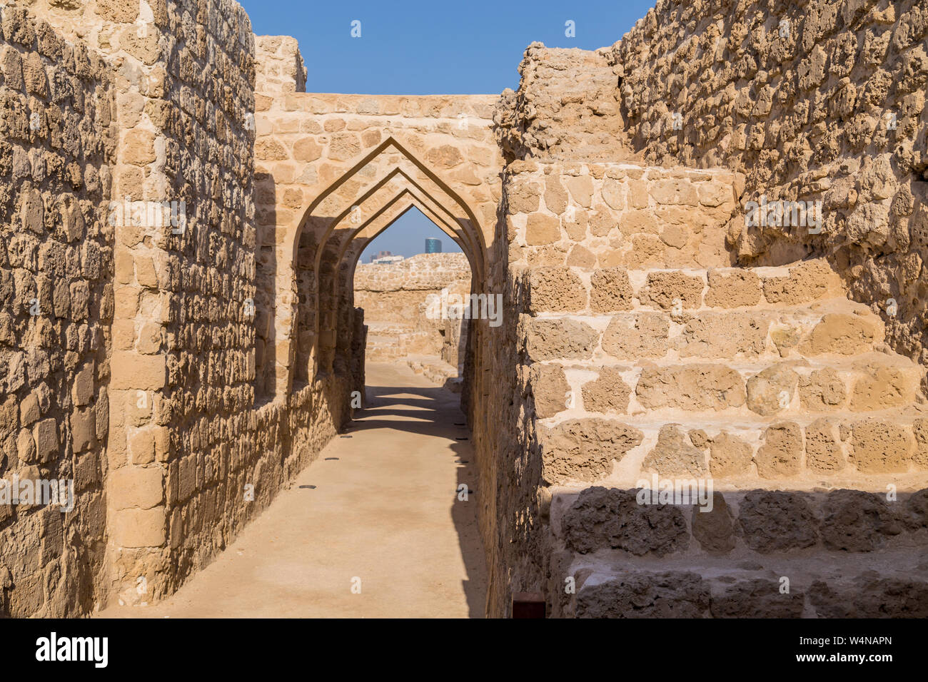 Fort in Qal'at al Bahrain. Il capitale iniziale e la porta dell'isola di Bahrain. Patrimonio Mondiale UNESCO Foto Stock